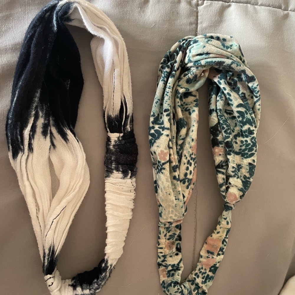 Dark Blue & White Tie-Dye and Teal Floral Stretch Headbands - Women Accessories